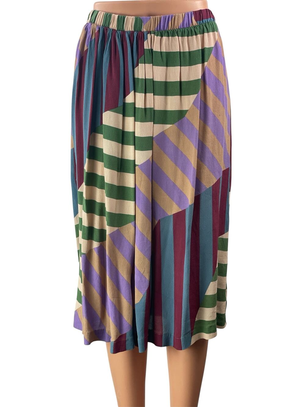 OBUS Women's Multicolor Abstract Geometric Patchwork Elastic Waist Midi Skirts 2